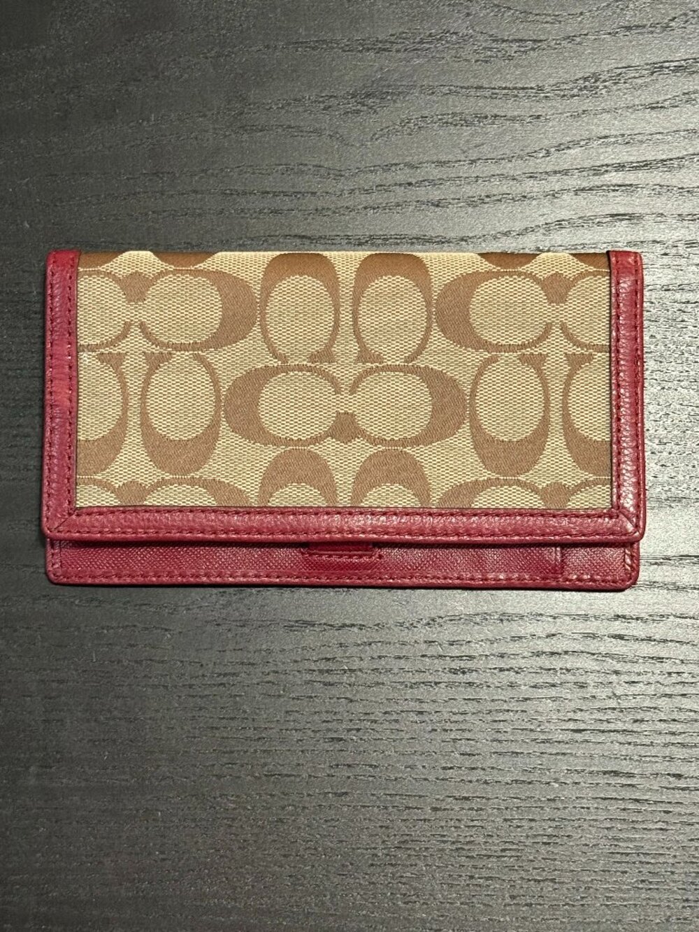 Authentic COACH Y2K Signature Canvas Trifold Wallet Khaki Hot Pink